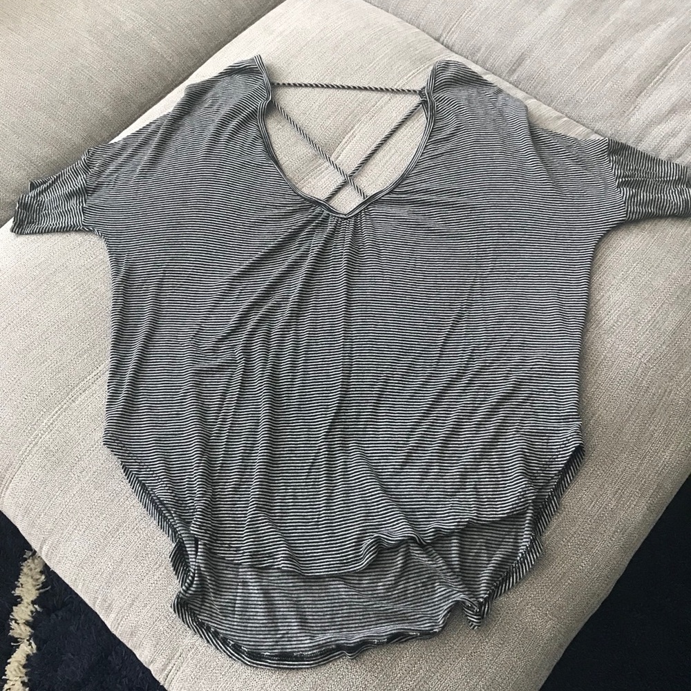 Oversized low cut black and grey striped shirt